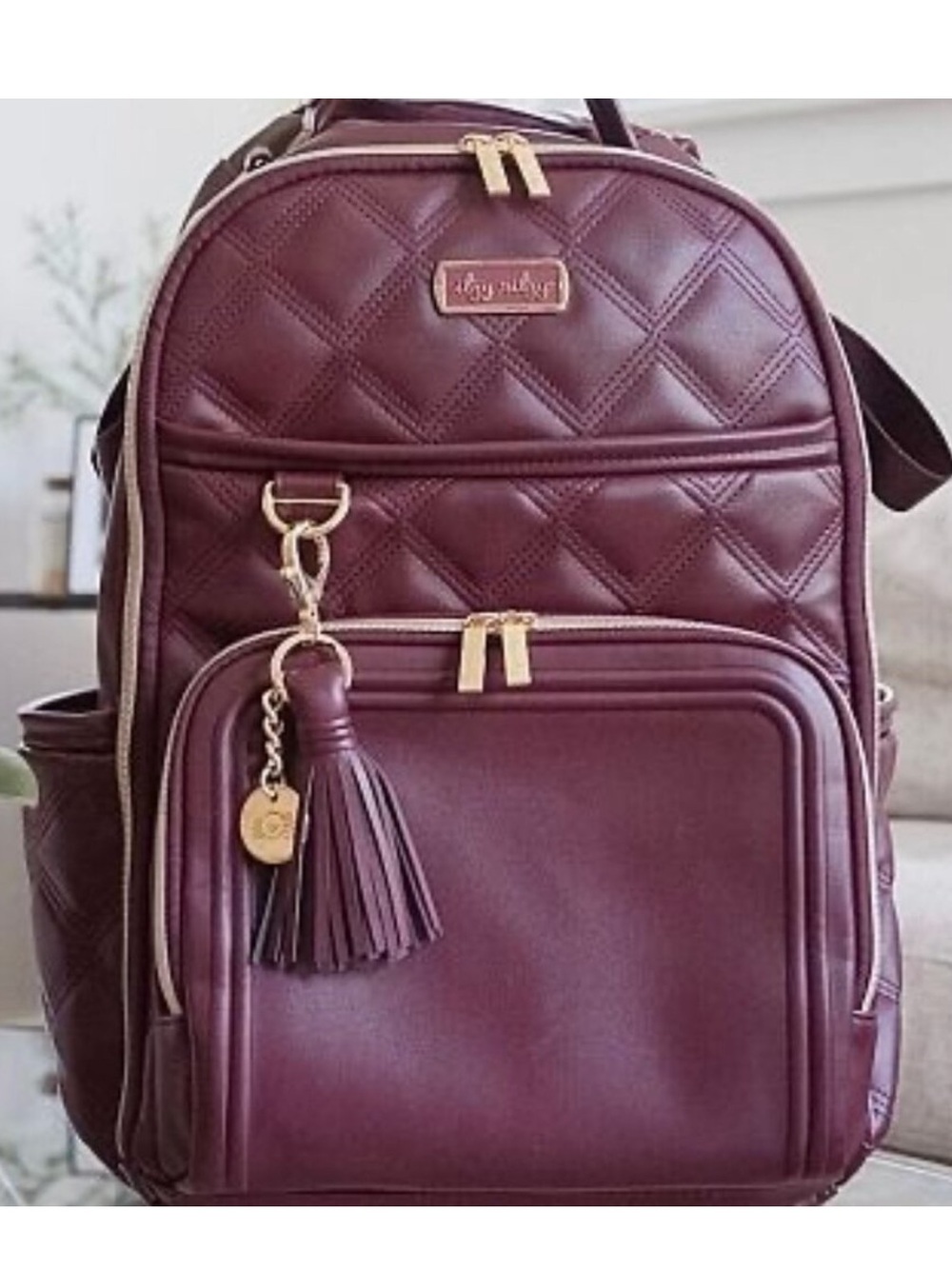 Retired Itzy Ritzy Quilted Leather Burgundy Backpack/Diaper Bag